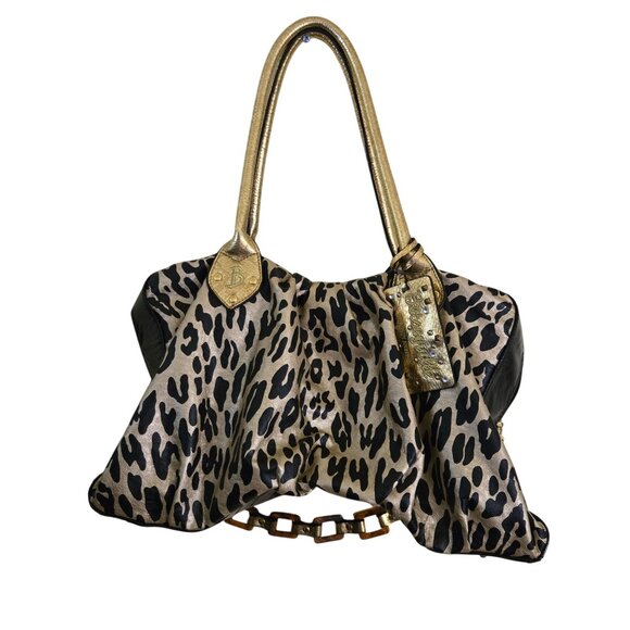 Betsey Johnson Vintage Y2K Betseyville Leopard Print Tortoise Chain Bag Tag Bag - Picture 1 of 11